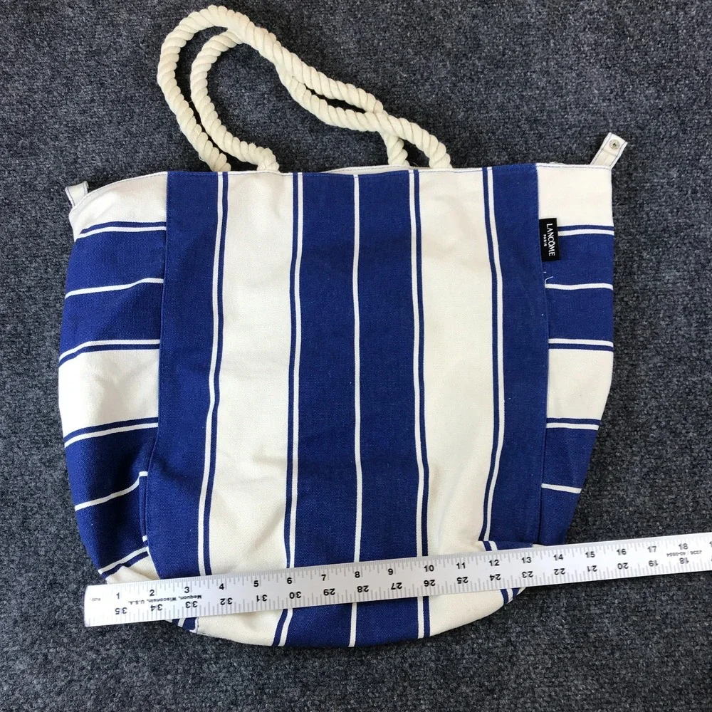 Lancôme Paris Tote Bag White Blue Striped Canvas Rope Double Handle Shopping Bag